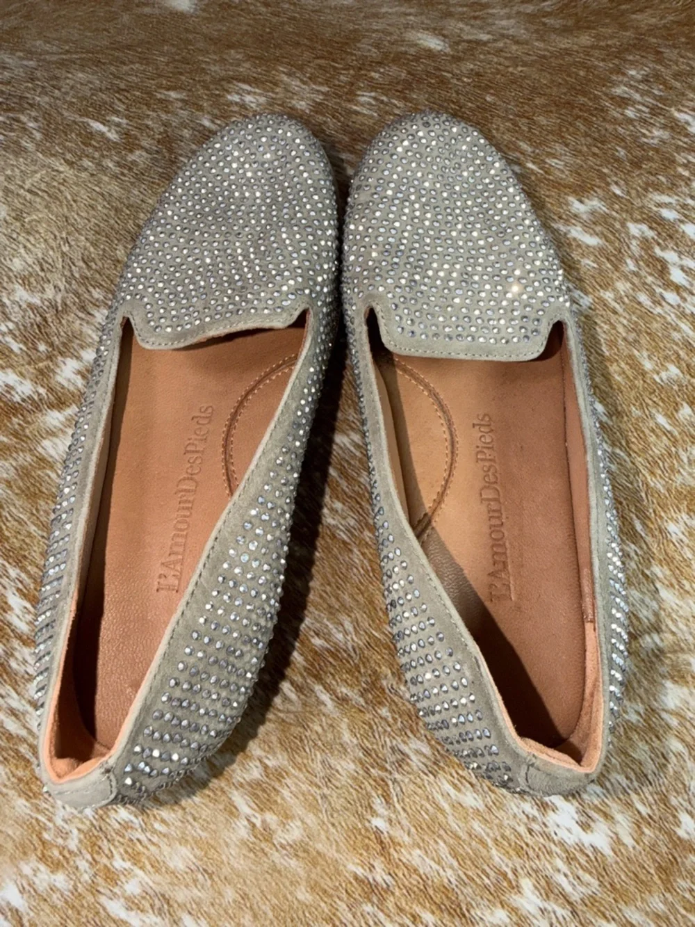 L'AMOUR DES PIEDS Correze Rhinestone Studded Wedge Loafers EUC sz 7M